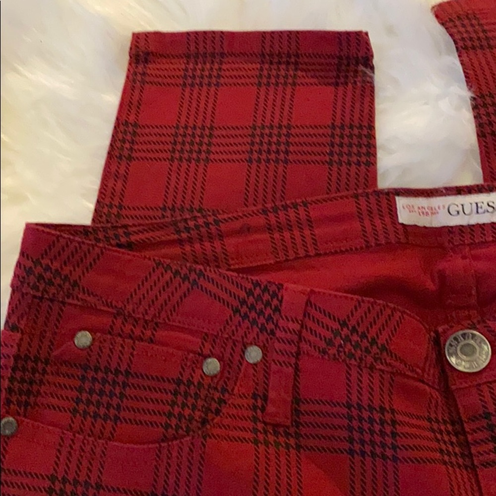 (34)Red Black Plaid Low Rise Super Skinny Jeans - Picture 2 of 12